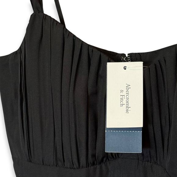 Abercrombie & Fitch Black Ruched Chiffon Empire Whimsigoth Babydoll Mini Dress M - Picture 3 of 11